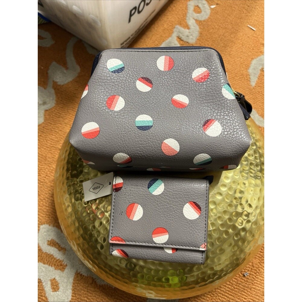 Fossil Cosmetics Bag Makeup Pouch w/ Matching Wallet